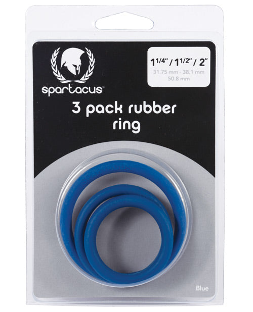 Spartacus Rubber Cock Ring Set- Blue Pack of 3