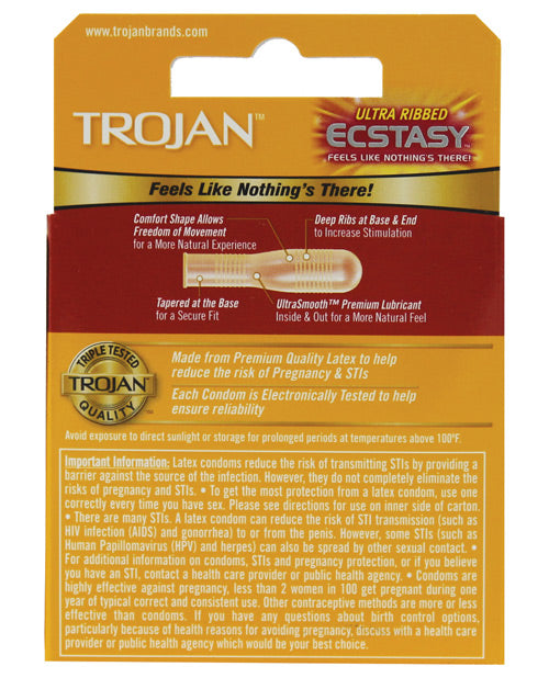 Trojan Ultra Ribbed Ecstasy Condoms - Box of 3