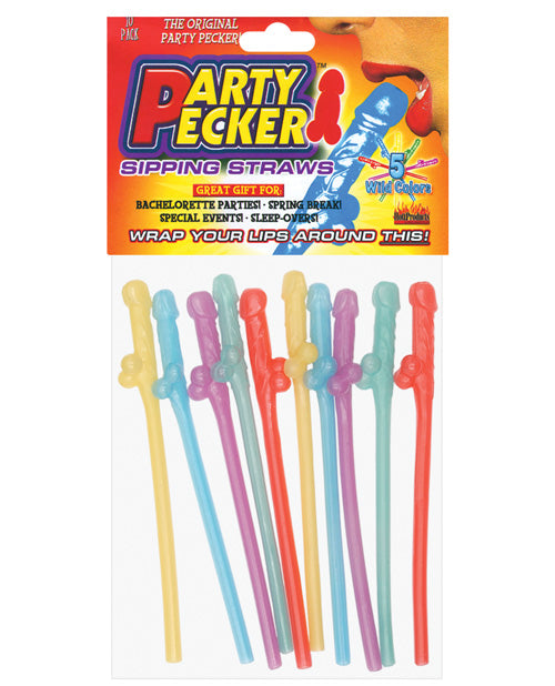 Party Pecker Straws - Asst. Colors Pack of 10