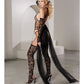 Private Dancer Gartered Teddy w/Thigh High Stockings & Detachable Train Black LG