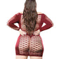 Beverly Hills Naughty Girl Long Sleeve Diamond Mesh Dress Burgundy QN