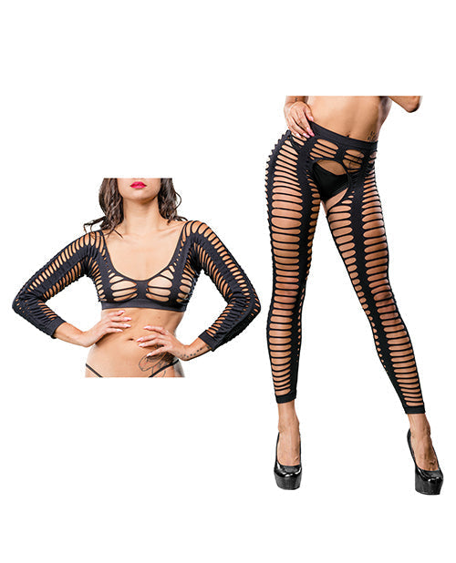 Beverly Hills Naughty Girl Crotchless All Over Straps Mesh Leggings Black O/S