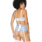 Scallop Stretch Lace Bra, Garter Belt & G-String Light Blue/White S/M