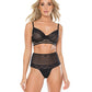 Striped Mesh Bra & High Waist Thong Black LG