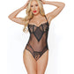 Black Label Sheer Stretch Nylon Crotchless Teddy w/Removable Choker Black SM