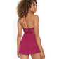 Scallop Stretch Lace & Sheer Mesh Halter Babydoll & Adjustable Thong Raspberry O/S