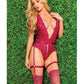 Scallop Stretch Lace Crotchless Teddy w/Lace Up Front Raspberry O/S