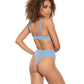 Scallop Stretch Lace & Sheer Mesh Teddy w/Front V Cut Out Blue LG