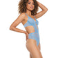 Scallop Stretch Lace & Sheer Mesh Teddy w/Front V Cut Out Blue MD