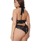 Metallic Stretch Lace Crotchless Teddy Black/ Rose Gold OQ