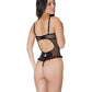 Stretch Mesh Underwire Teddy w/Ribbon Detail Black Medium