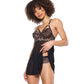 Lace and Mesh Underwire Babydoll w/Thong - Black/Rose Gold MD