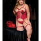 Metallic Stretch Scallop Lace and Mesh Bustier w/Thong - Red 1X/2X