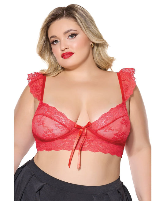 Scallop Stretch Lace Soft Cup Bralette - Red QN