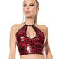 Darque Metallic Wet Look Keyhole Halter Top - Red/Black MD