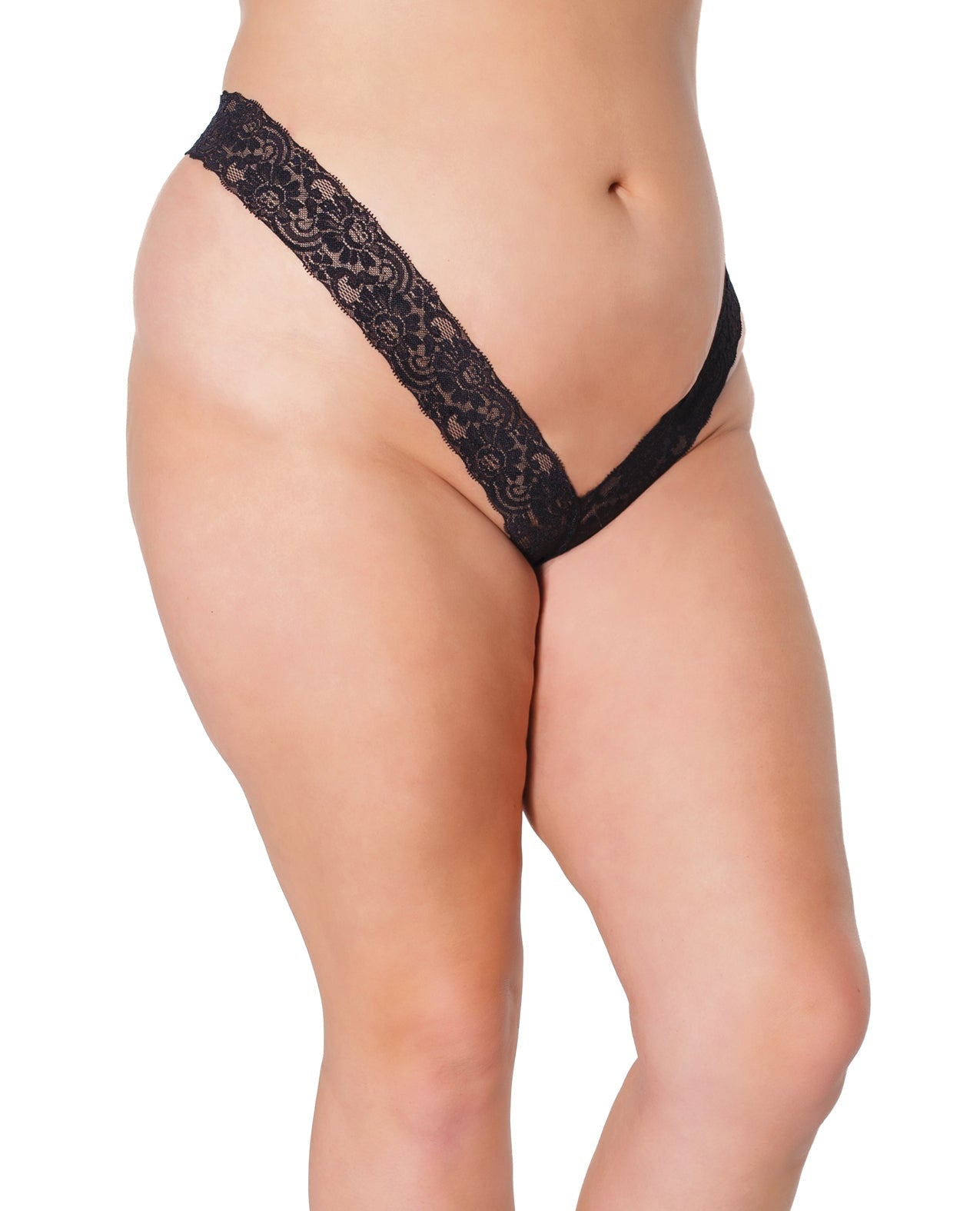 Holiday Scallop Stretch Lace High Leg Thong Black OS/XL