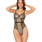 Holiday Metallic Fishnet Teddy w/Underwire Cups Black/Gold LG