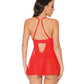 Holiday Scallop Stretch Lace & Mesh Babydoll & Thong Red/Gold XL