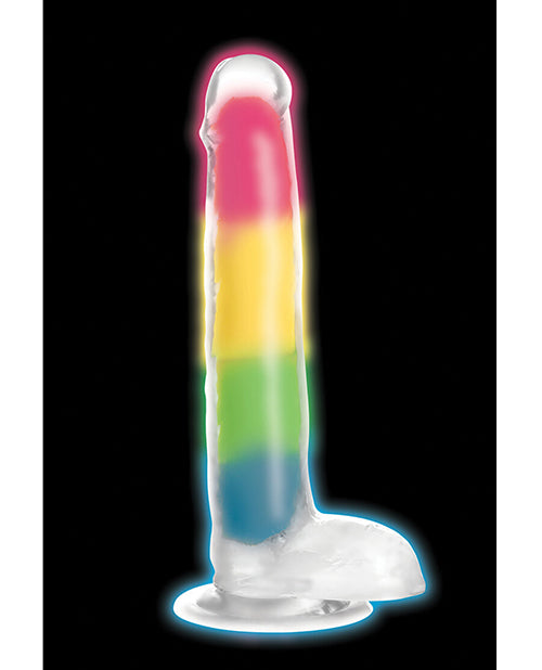 Curve Toys Large Dildo | 7" Big Dildo with Balls | Glow In The Dark Silicone Rainbow Suction Cup Dildo