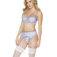 Crystal Pink Buffalo Check Print, Bra, Garter Belt & String Grey/Pink LG