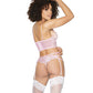 Crystal Pink Longline Bra, Garter Belt & Panty Pink LG