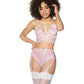 Crystal Pink Longline Bra, Garter Belt & Panty Pink SM