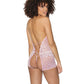 Crystal Pink Halter Crotchless Teddy Pink/Silver O/S