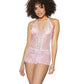 Crystal Pink Halter Crotchless Teddy Pink/Silver O/S