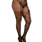 Lace and Fishnet Pantyhose with High-Waisted Lace Panty Design - Black QN