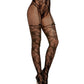 Lace and Fishnet Pantyhose with High-Waisted Lace Panty Design - Black O/S