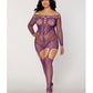 Scalloped Lace and Fishnet Garter Dress w/Attached Stockings - Purple QN