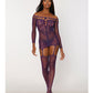 Scalloped Lace and Fishnet Garter Dress w/Attached Stockings - Purple O/S