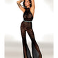 Seamless Crochet Lace Bodystocking w/Fishnet Bellbottoms - Black O/S