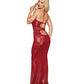 Lace and Mesh Seamless Halter Bodystocking Gown w/Rhinestone Details - Ox Blood O/S