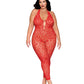 Leopard Pattern Seamless Bodystocking w/Gold Details - Red QN