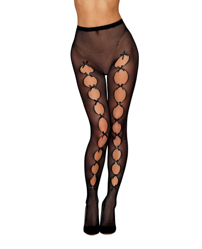 Fishnet Pantyhose w/Back Seam & Satin Bows - Black O/S