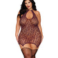 Leopard Pattern Seamless Gartered Chemise - Cherry Lacquer QN