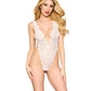 Stretch Lace Teddy w/Removable Pearl Harness - White O/S