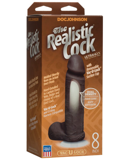 Realistic 8" Big Black Dildo | Ultraskyn Suction Cup Dildo with Balls | Brown Realistic Dildo