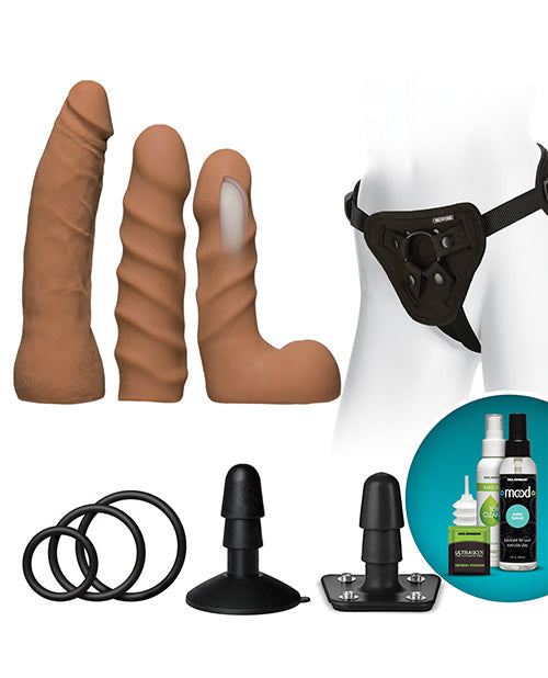 Vac-U-Lock Realistic Dildo | Dual Density Strap On Dildo Starter Set | Caramel Big Dildos