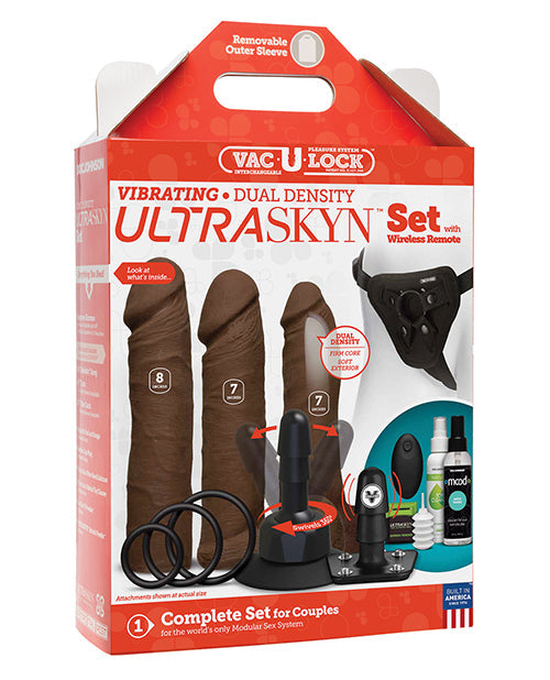 Vac-U-Lock Vibrating Dildo | Chocolate Dual Density Strap On Dildo Set with Remote