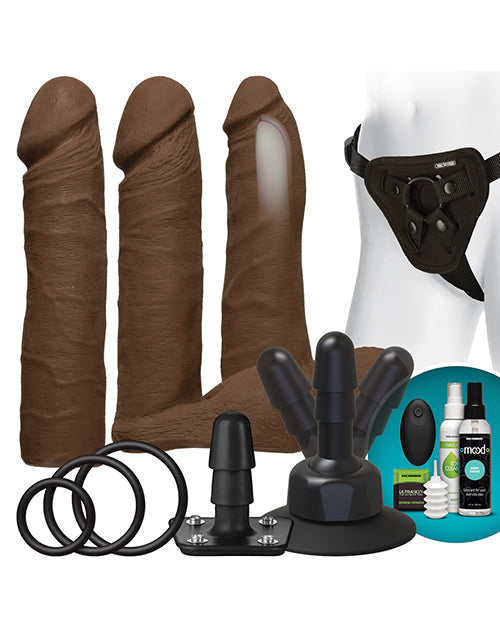 Vac-U-Lock Vibrating Dildo | Chocolate Dual Density Strap On Dildo Set with Remote