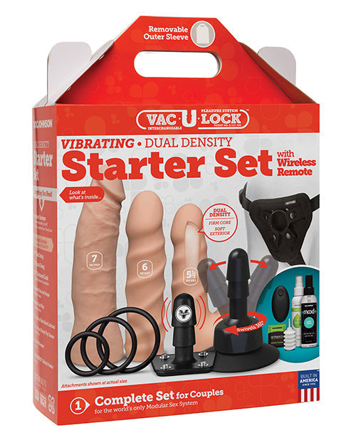 Vac-U-Lock Realistic Dildo | Vanilla Dual Density Strap On Dildo Starter Set | Wireless Remote