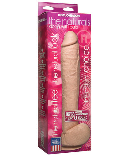 Doc Johnson Realistic Dildo | Naturals 12" Big Dildo with Balls | Flesh Large Dildo | Basic Dildo