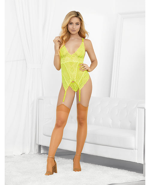 Neons Bustier w/Nude Hose & G-String Neon Lime XL