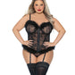 Marabou and Lace Boudoir Bustier w/G-String & Garters - Black 1X/2X