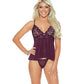 Jewel Front Lace and Mesh Babydoll w/G-String - Plum LG