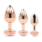 Gemsations 3 pc 2.75" & 3.15" & 3.7" Rose Metal Butt Plug Training Set - Rose Gold