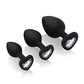 Gemsations 3 pc 2.75" & 3.15" & 3.7" Silicone Bling Bling Heart Butt Plug Training Set - Black