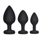 Gemsations 3 pc 2.75" & 3.15" & 3.7" Silicone Bling Bling Heart Butt Plug Training Set - Black